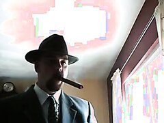 Handsome suited cigar dad flashes chest