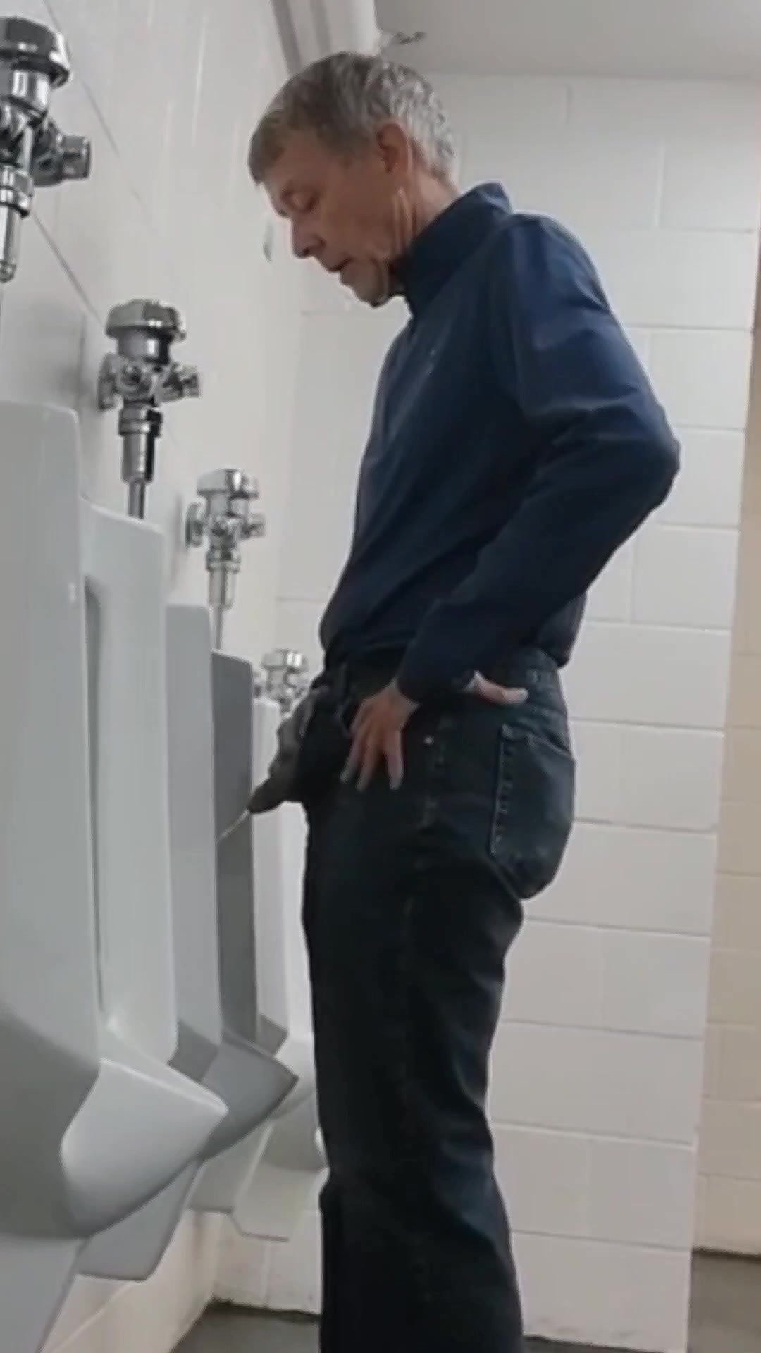 Skinny grandpa slender cock at urinal