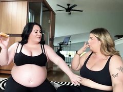 bbw show huge fat bellies while workout