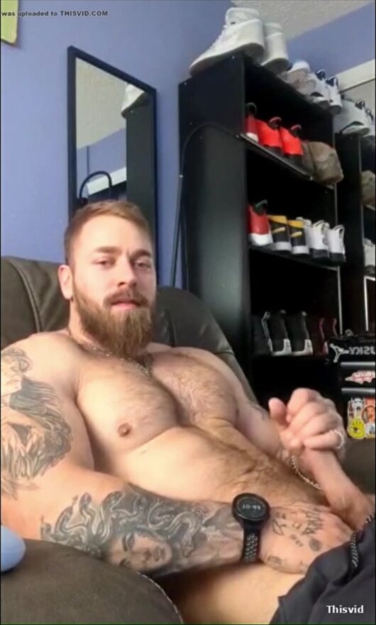 Hunk guy masturbating until he cums
