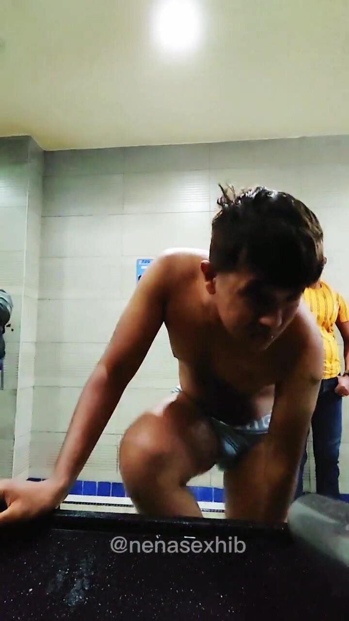 stripping  naked and getting hard in busy public toilet