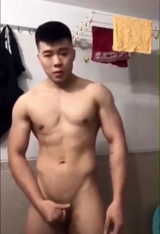 Hot Asian hunk showering