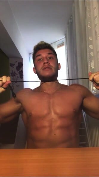 Bodybuilder Strangling Himself