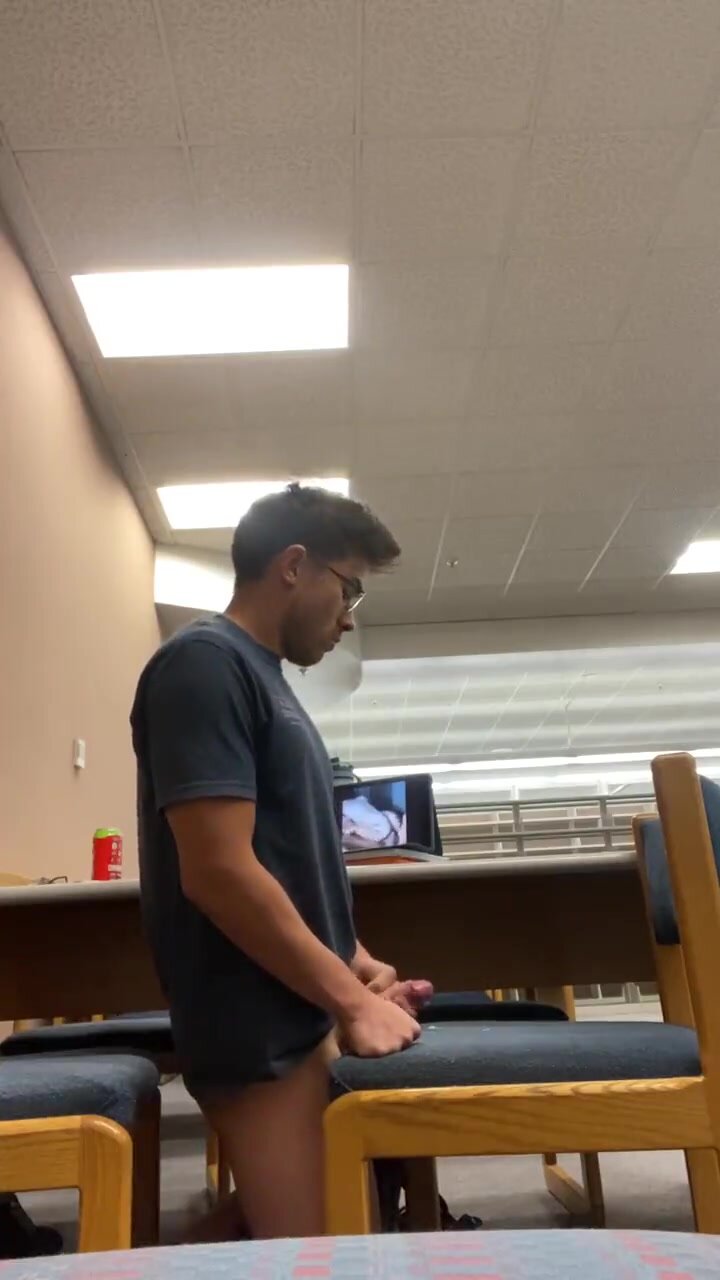 Horny lad nuts in the library