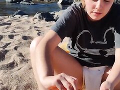 Girl change messy diaper publicly