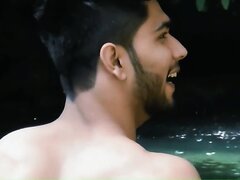 Two Indian guys enjoying naked at a waterfall