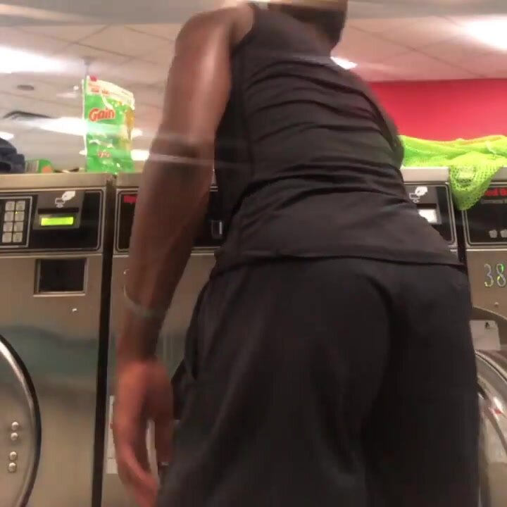 Sexy guy at laundromat getting booty ass naked