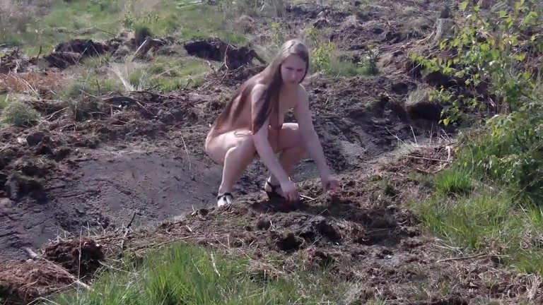 Public Pissing - Hairy girl pees in nature
