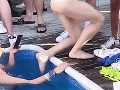 Young guy naked at pool party