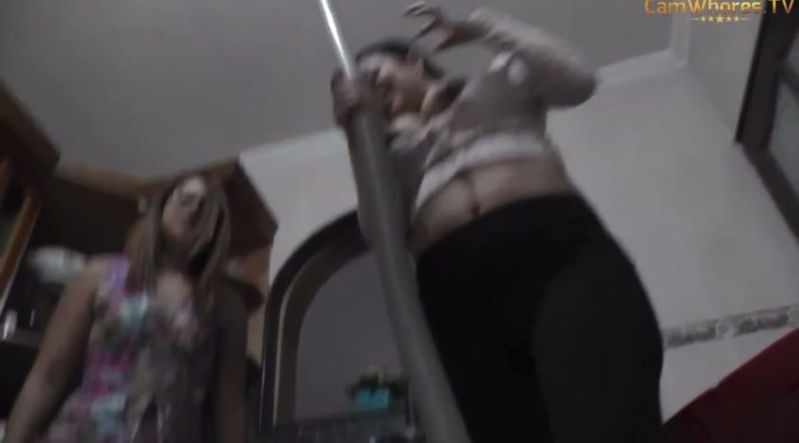 Two girls vacuum each other