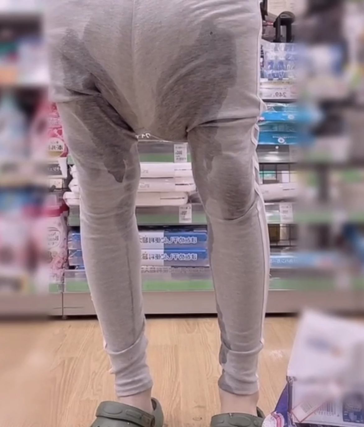 Big soaked diaper leak in public