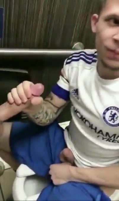 Football lad on toilet sucks big cock