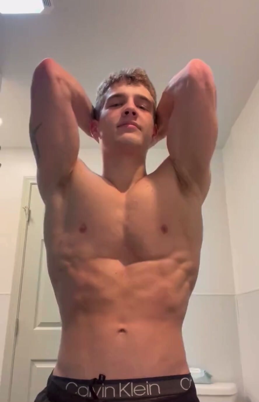 Toned White Muscular Jock Flexes
