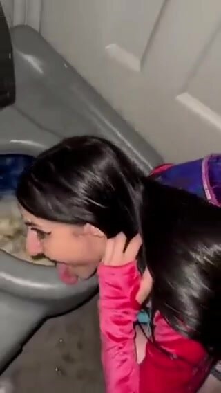 Nice slut licking toilet public!!
