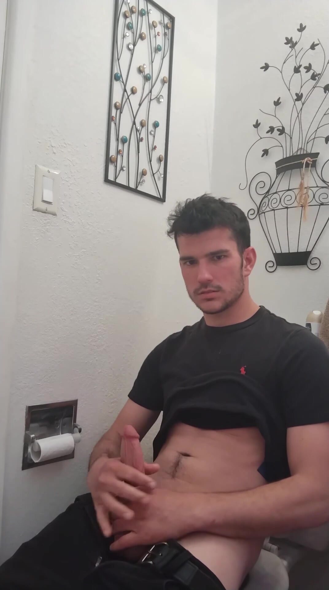 hottie films himself jerking off on toilet