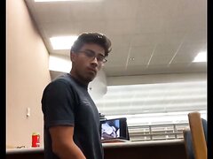 Sexy straight dude cums in school library