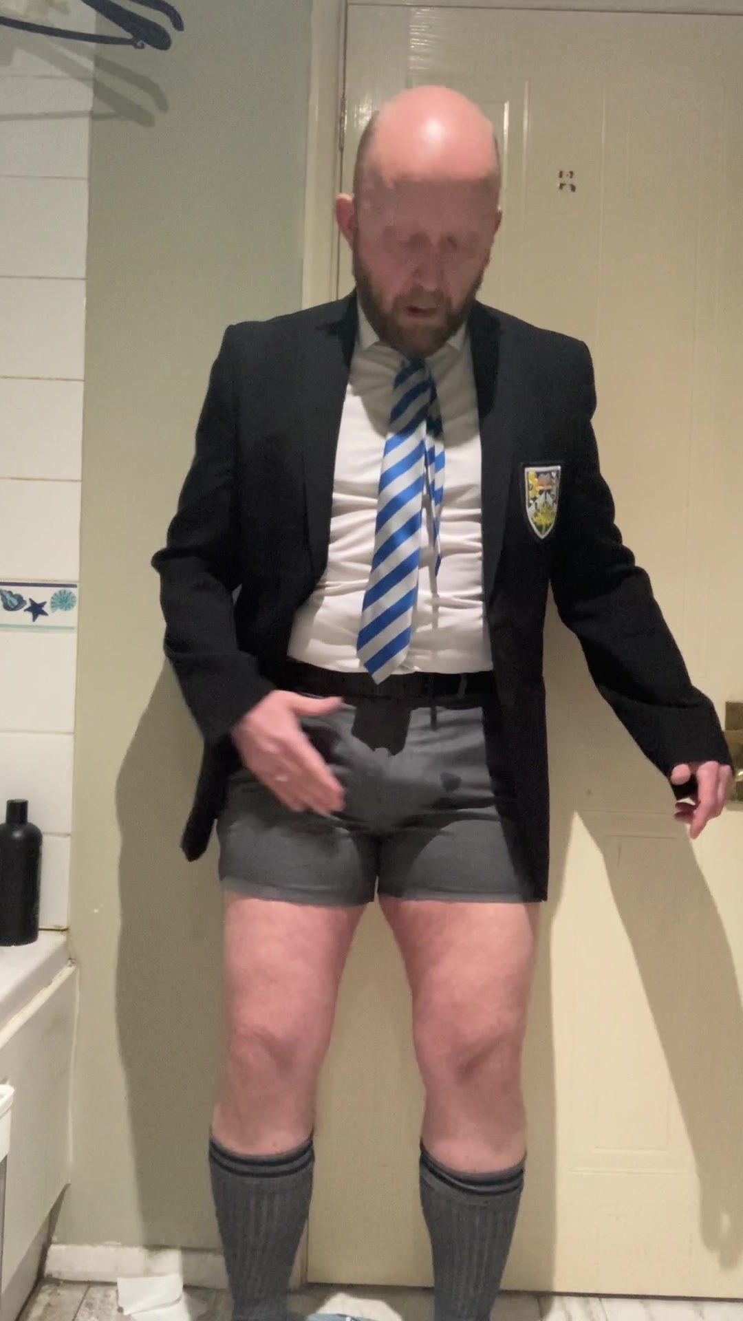 Pissing in tight school shorts