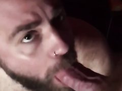 Sexy bearded trucker sucking fat cock