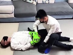Two men in suits erotic wrestling preview