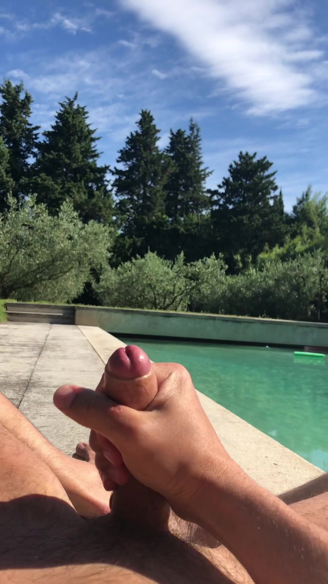 Wanking by the pool