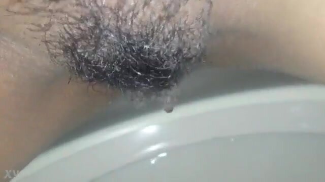 Hairy Latina pussy peeing