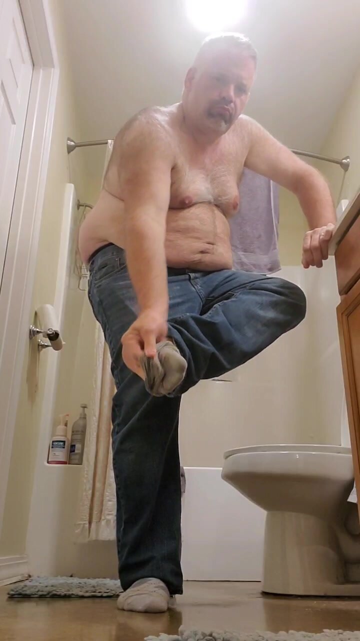 Daddy bear strips naked in bathroom 4
