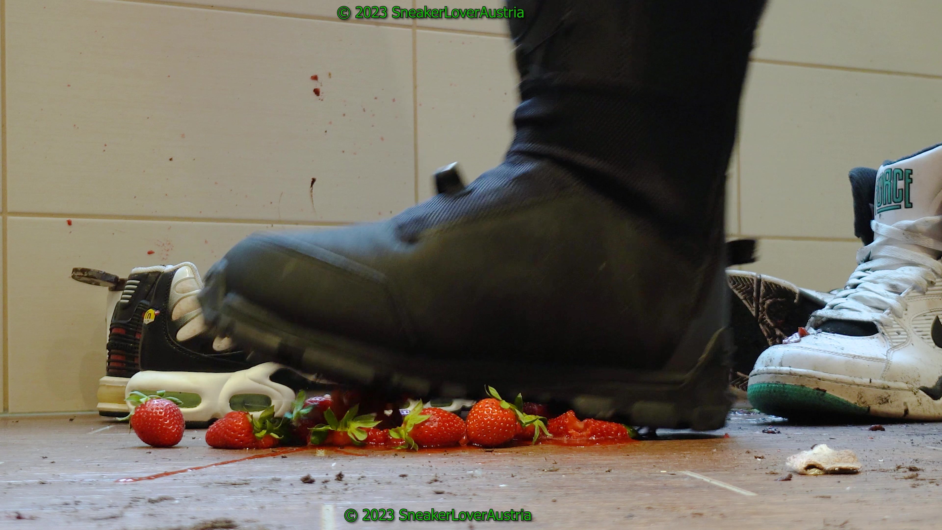 stomping strawberries with FXR snow boots