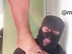 Slave moans while worships the giant size 22us feet