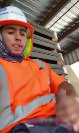 Construction worker cums