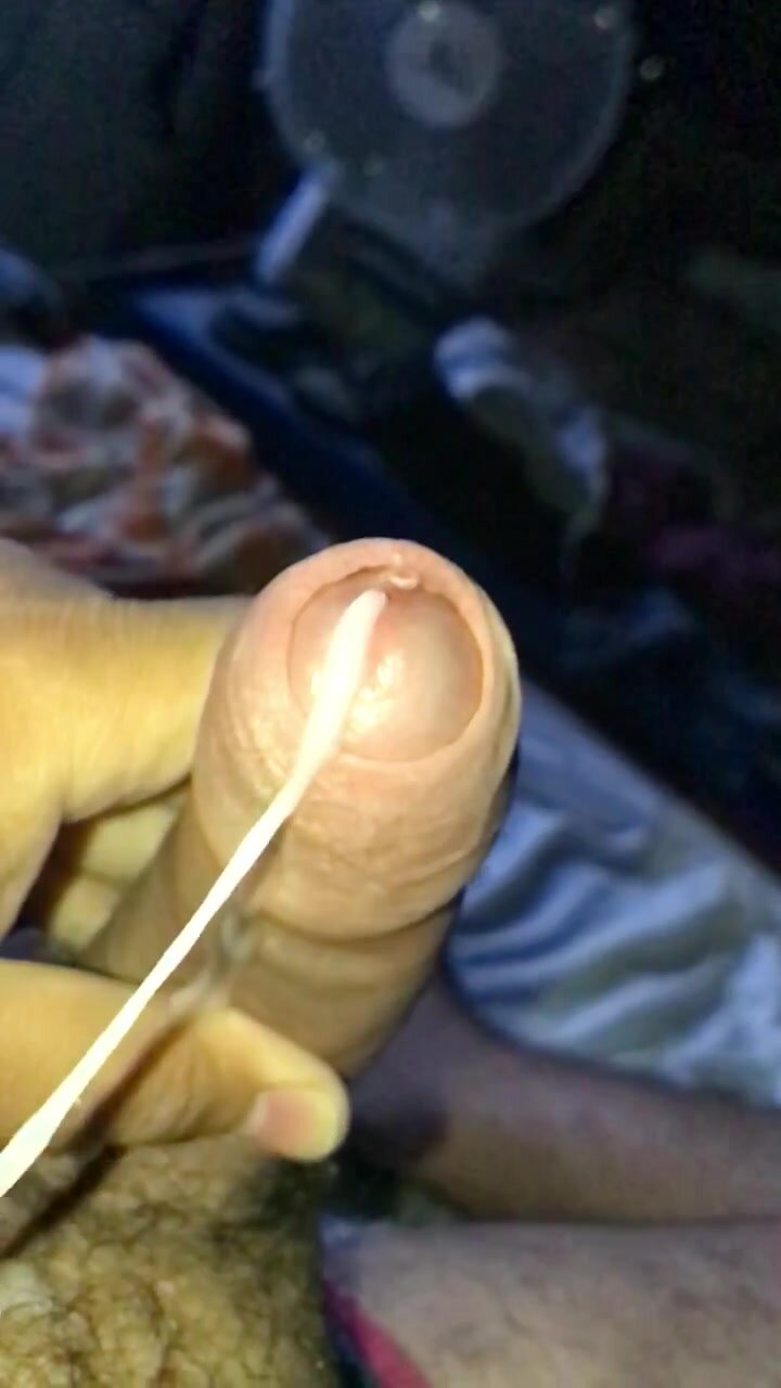 Slow motion uncut cock cum