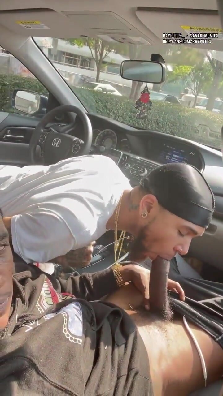 Hot black guys with big cocks suck each other in car