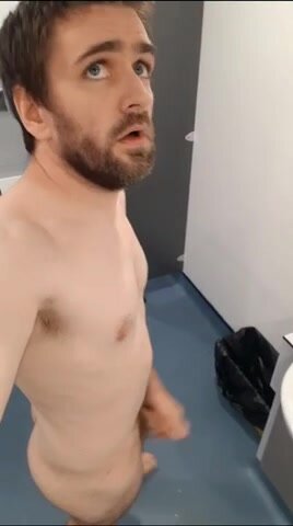 Luke Rees edging naked in a public toilet