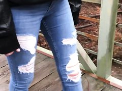 Brianna pees jeans over bridge