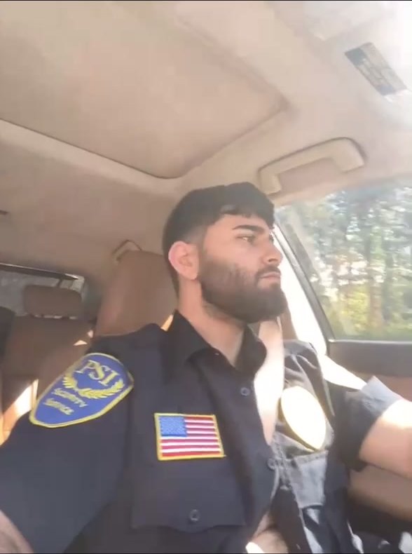 Security guard strips down in his car