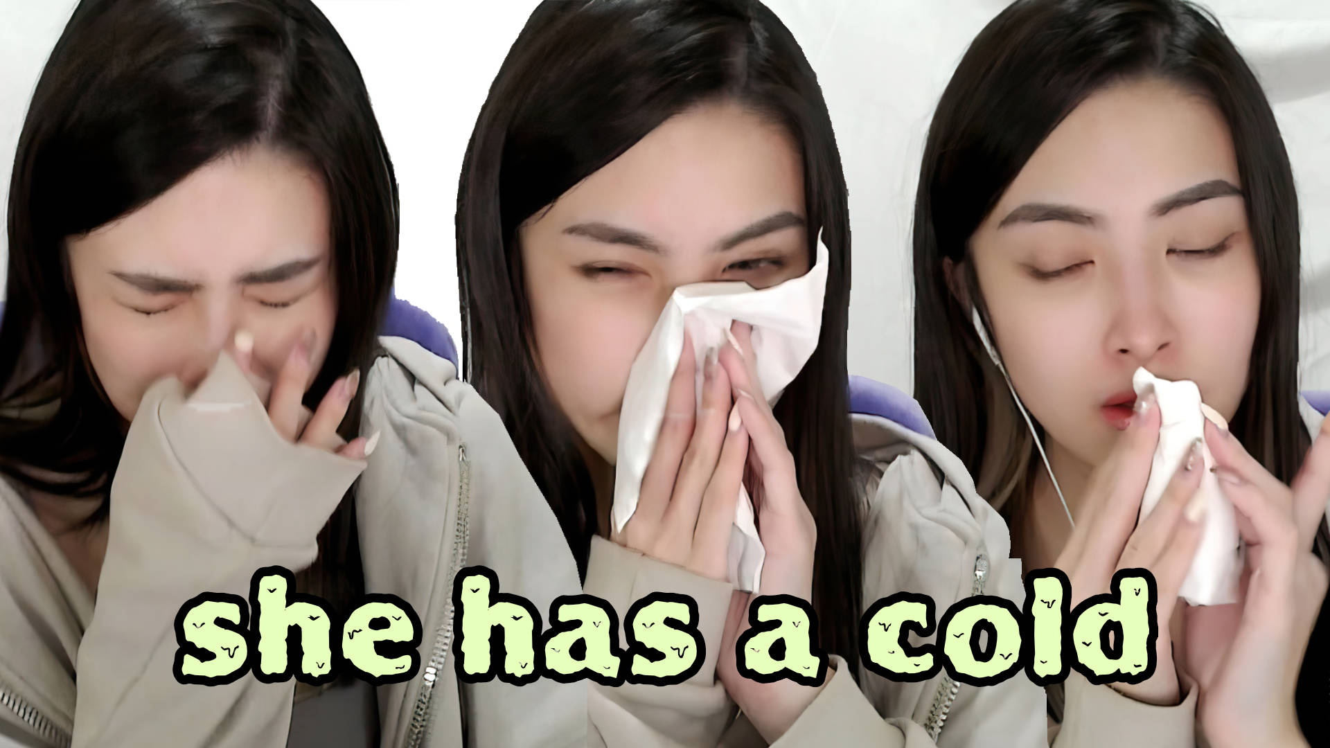 Asian streamer blows her nose while having a cold