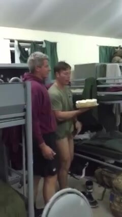 Pantless Brit Soldier Gets Cake Smashed
