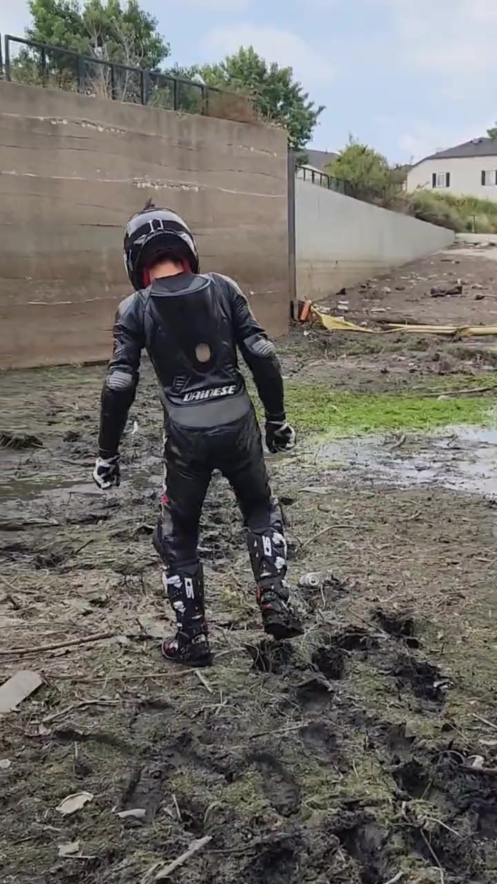 biker boy stomps in swamp