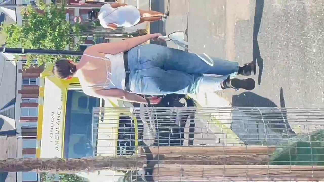 Brunette pawg in jeans and African booty walking
