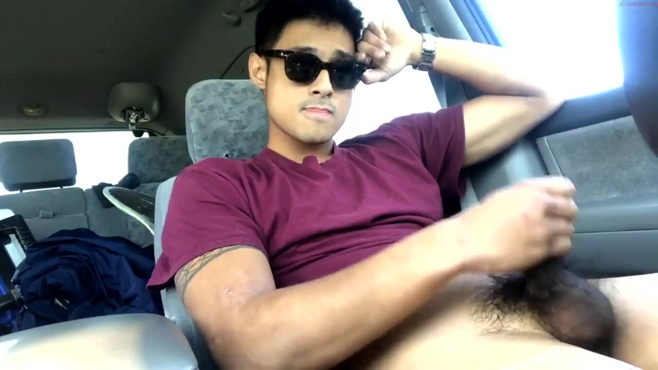 Cute asian boy jerk off in car