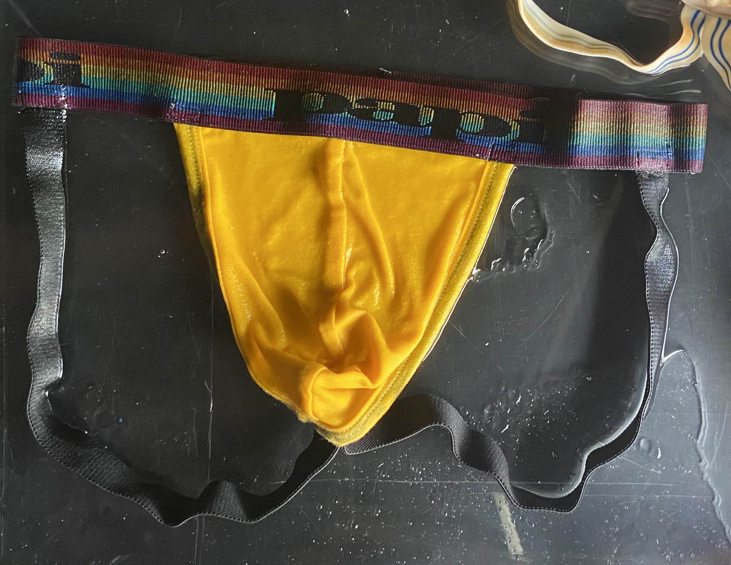 Dirty Pup Pisses on Yellow Pride Jockstrap