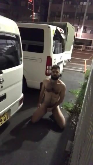 Jerk off naked on public  busy street