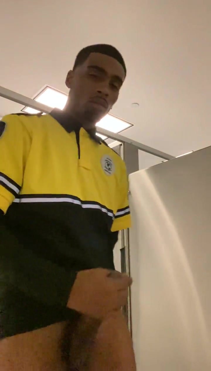 Security gaurd shooting cum in the work bathroom