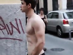upl75 - young shirtless stud smoking in streets.mp4
