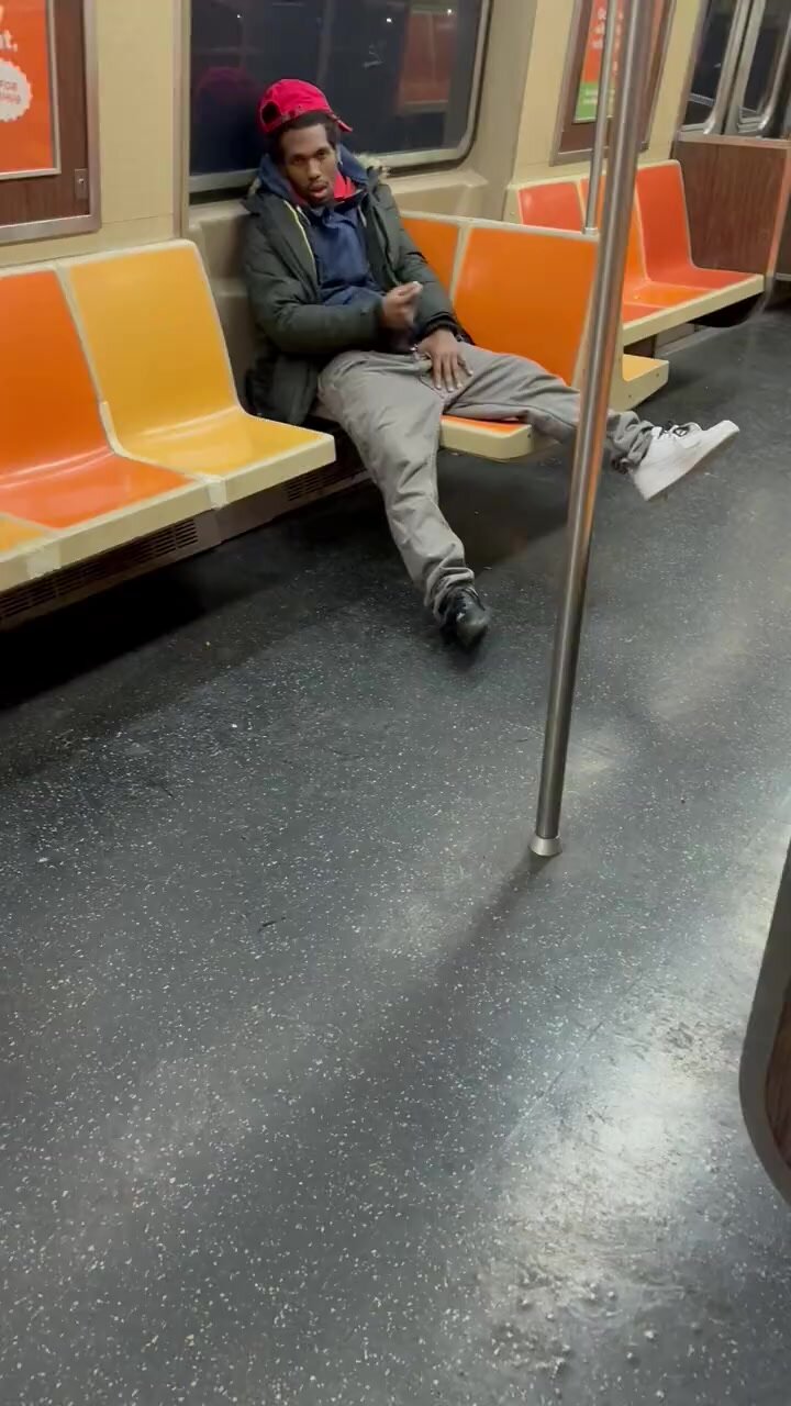 Caught Homeless On Train Stroking