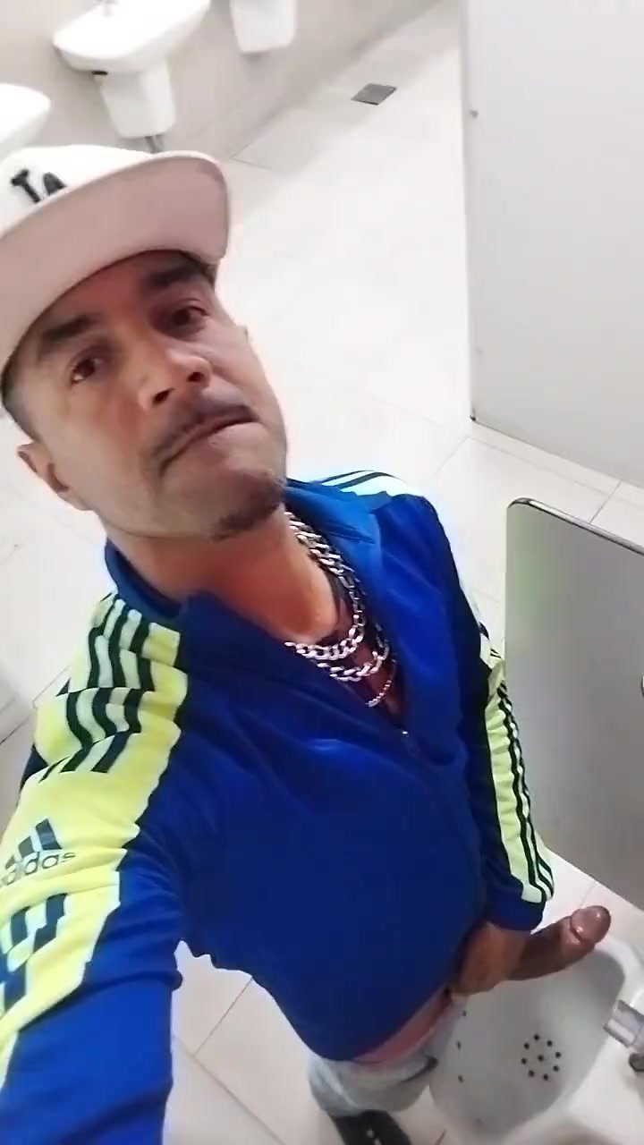 Latino Exhibitionist Jerk off in Public Toilet (No cum)