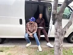 Two horny guys in white van pickup a bottom to fuck