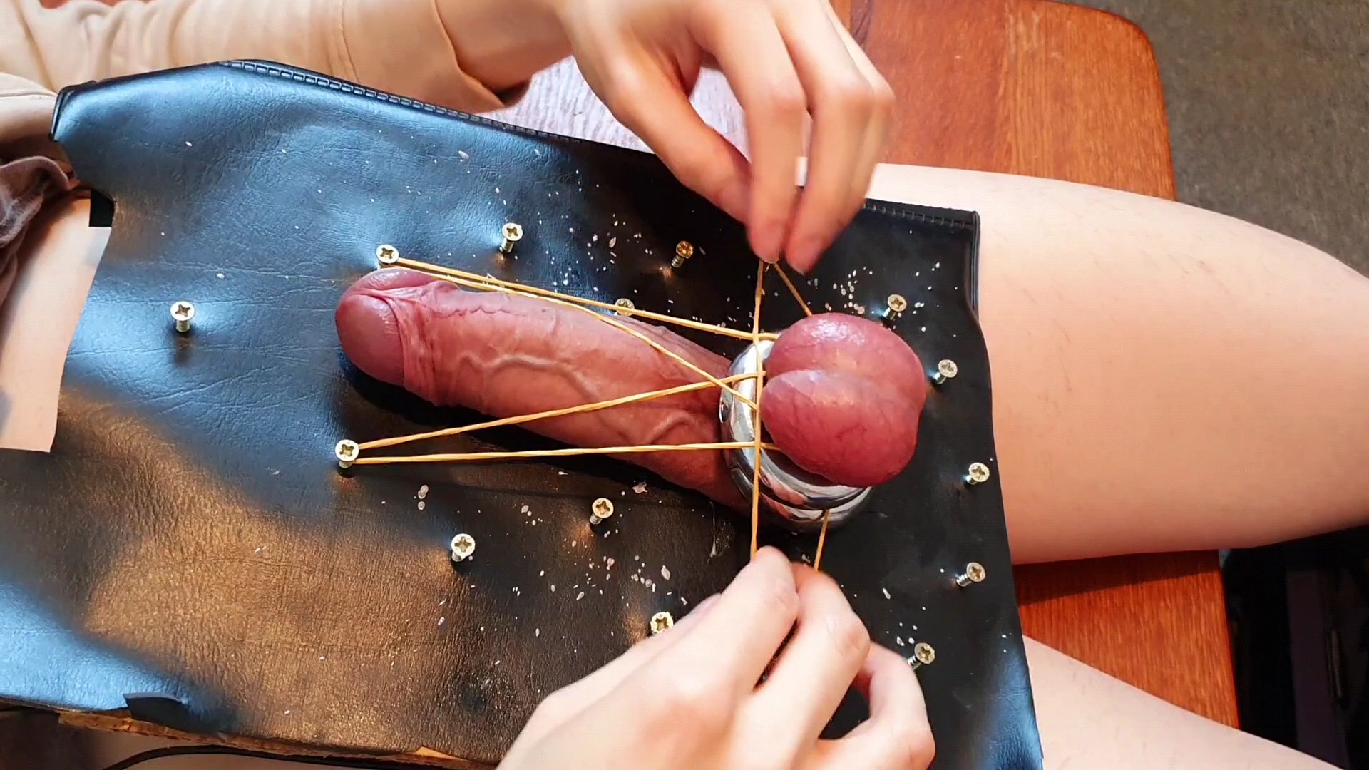 cock and balls bondage with elastic bands