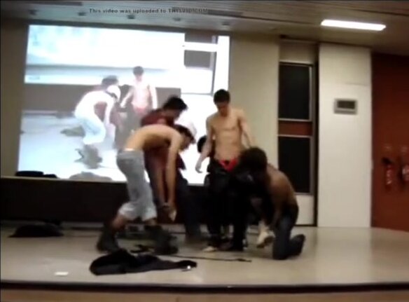 College Boys Strip for Cheering Audience!