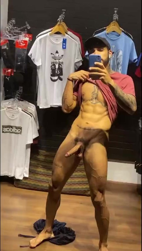 Cumming in the clothing store