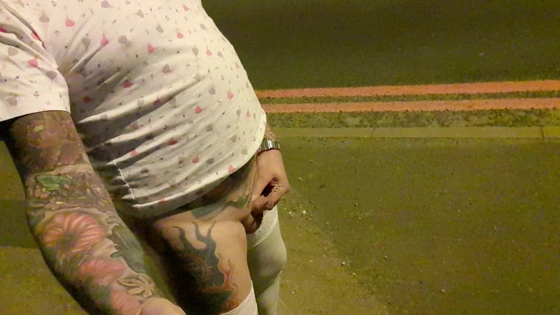 Showing my tiny cock and pissing by the main road